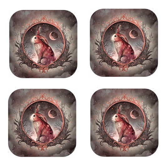 Celestial Rabbit Coasters: Cork Backed Coasters, Set of 4