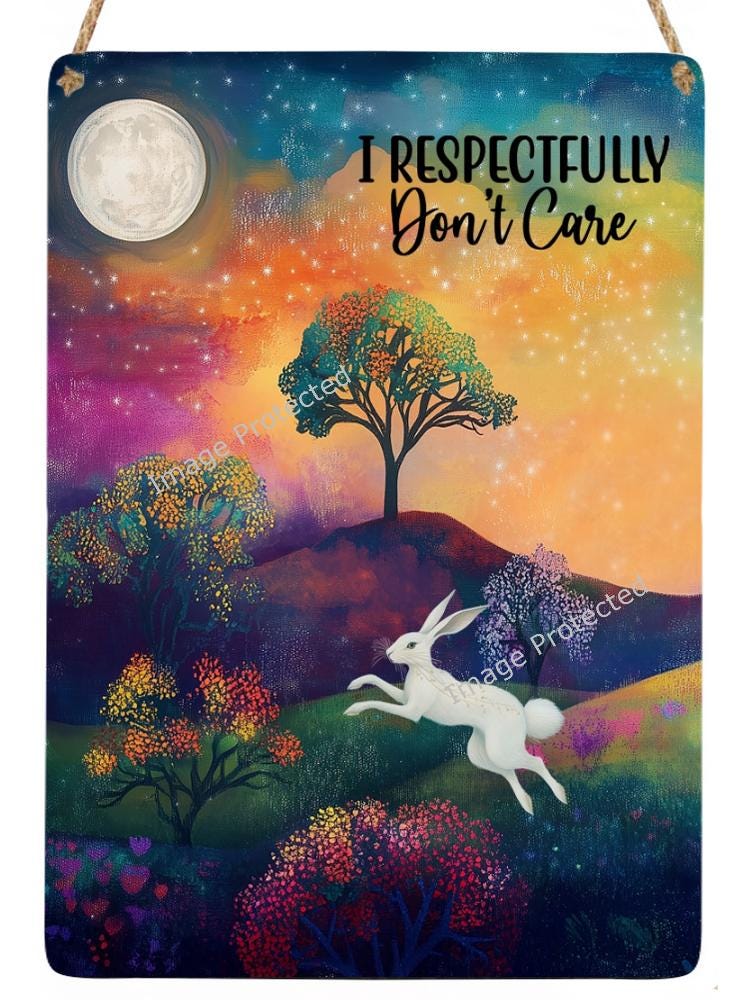 Hanging Metal Sign - Mystic Hare - Motivational Quote, Respectfully I Don't Care