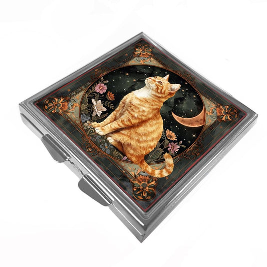 Square Pill/Trinket Box - Ginger Cat & Moon