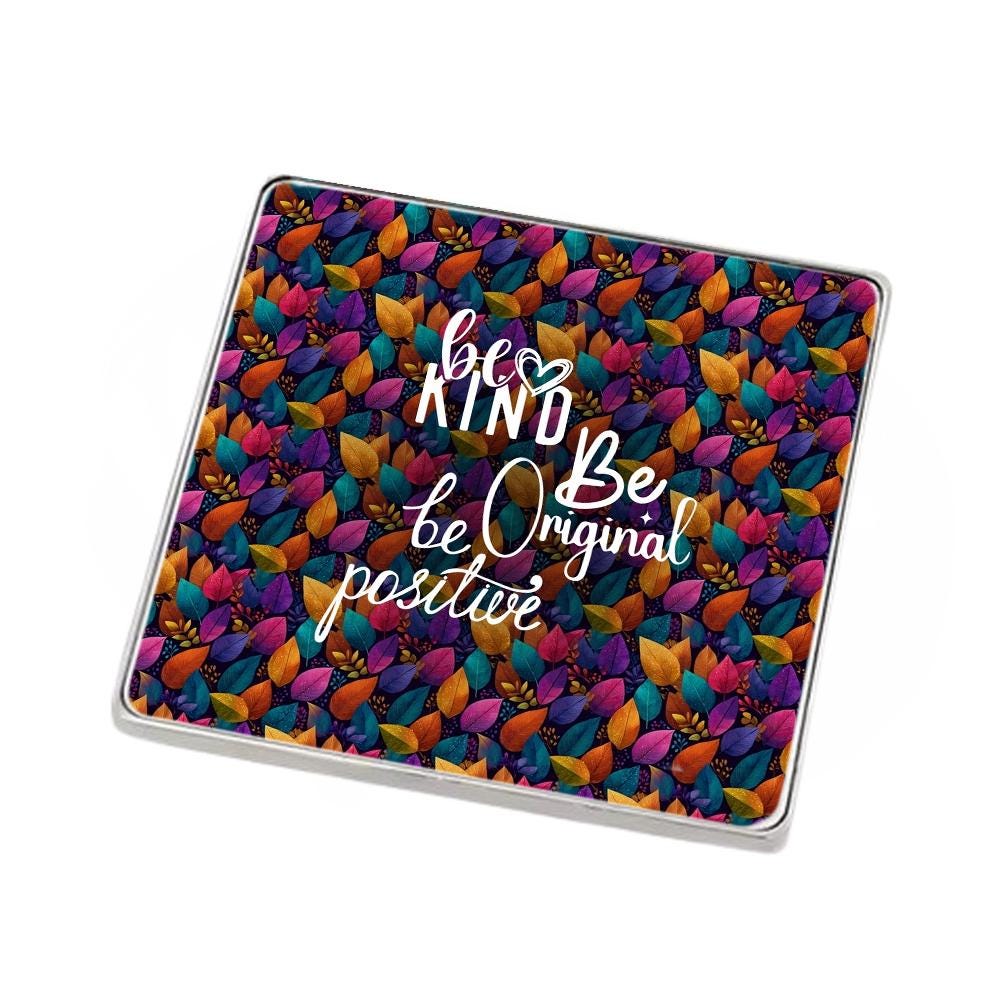 4 Piece Gift Set - Mirror, Magnet, Keyring & Pin Badge - Colourful Leaves