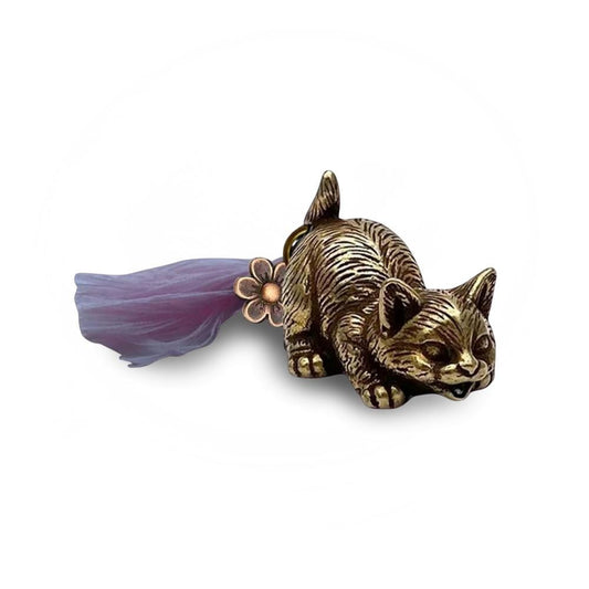Brass Lucky Cat Charm with Tassel - Includes Bag & Card