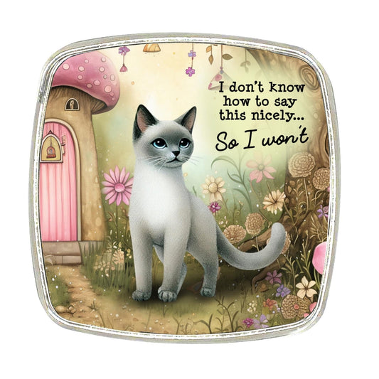 Siamese Cat Magnet: Chrome Finish, Whimsical Design