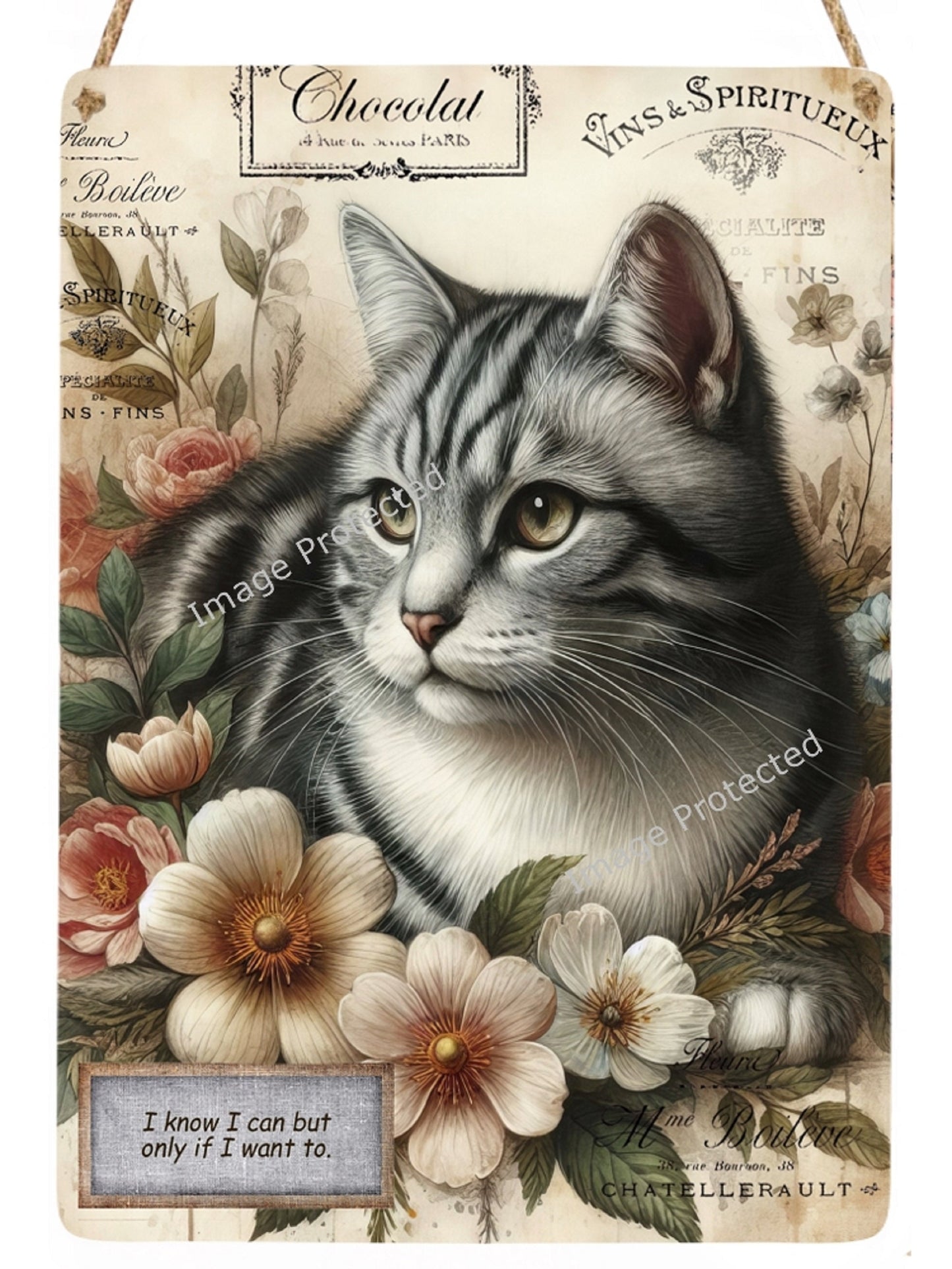 Cat Metal Sign - Funny - Vintage Grey Tabby Cat & Quote
