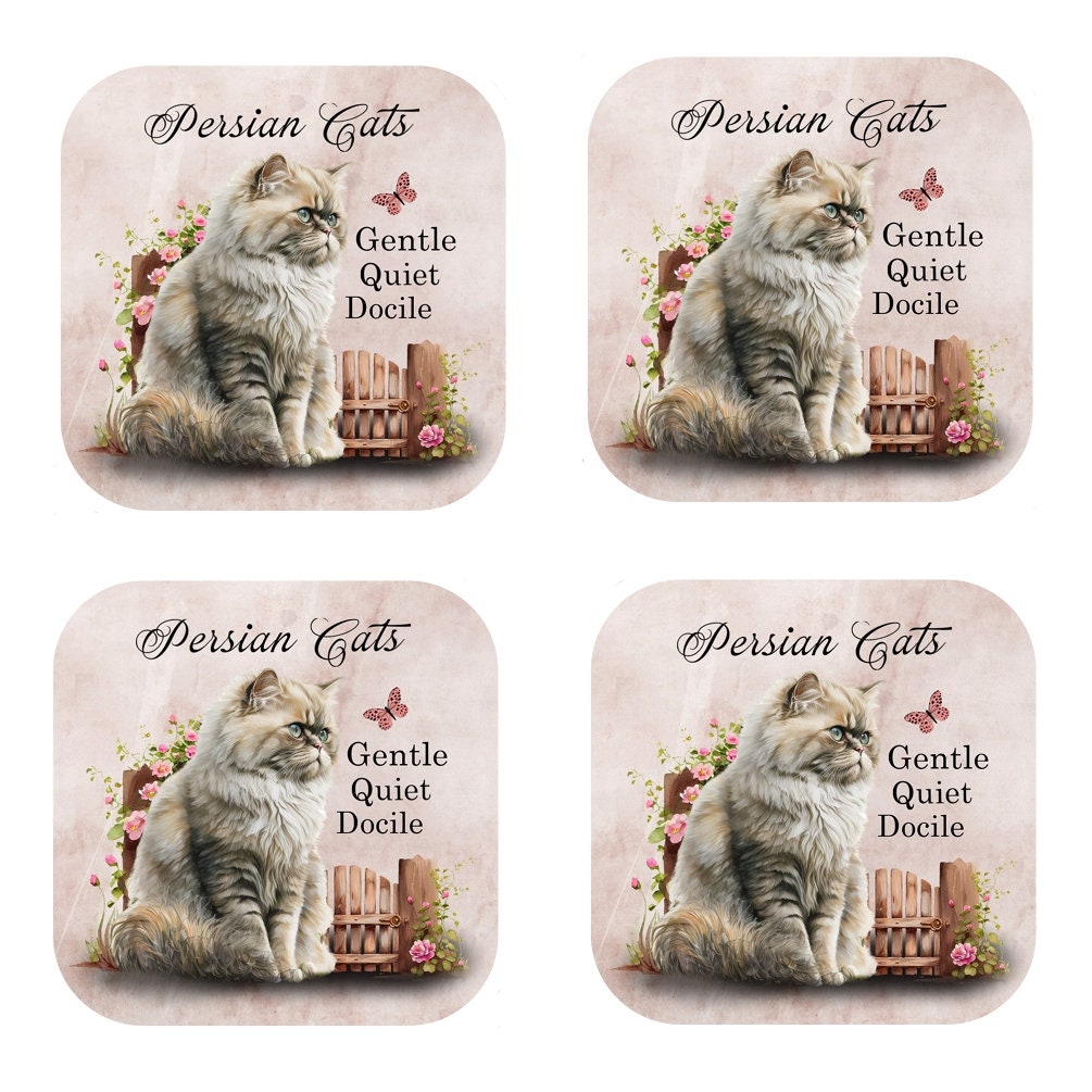 Persian Cat Coasters: Cork Backed, Set of 4