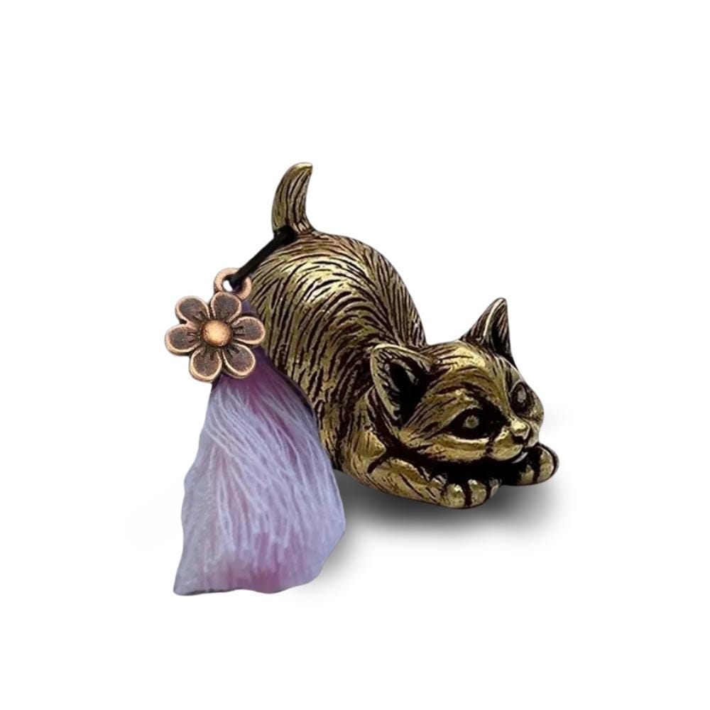 Brass Lucky Cat Charm with Tassel - Includes Bag & Card