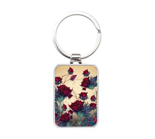 Floral Collection - Silver Metal Keyring - Roses