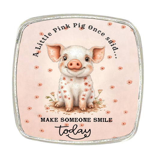 Pink Pig Magnet: Chrome Finish Metal, Smile Today