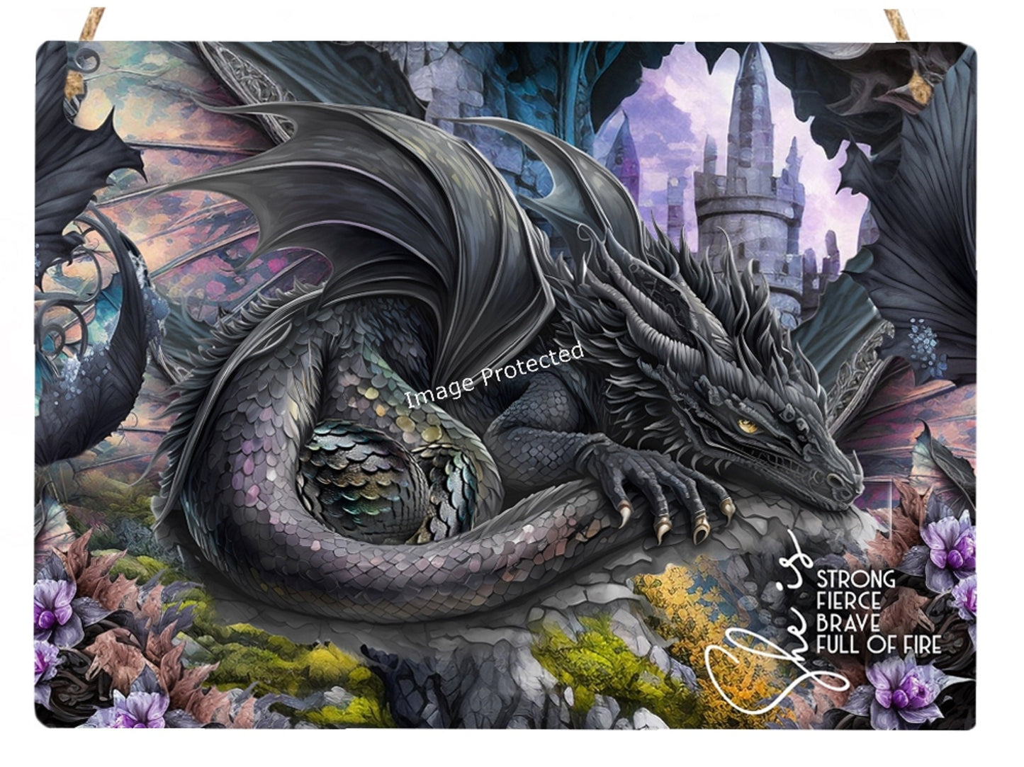 Dragon Metal Sign - Motivational Quote - Black Dragon Fantasy Art