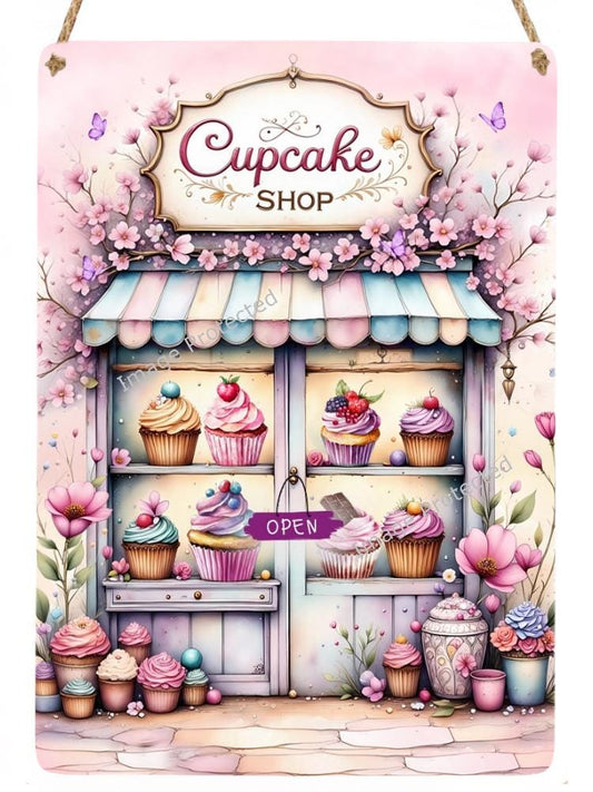 Handmade Cake Shop Metal Sign: Floral Cupcake Decor (20cm x 15cm)