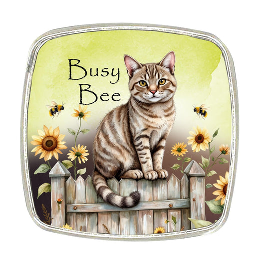 Tabby Cat Magnet: Chrome Finish Metal Magnet