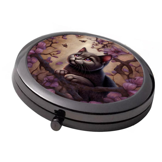 Courage Kitten - Smoke Black - Large Double Compact Mirror