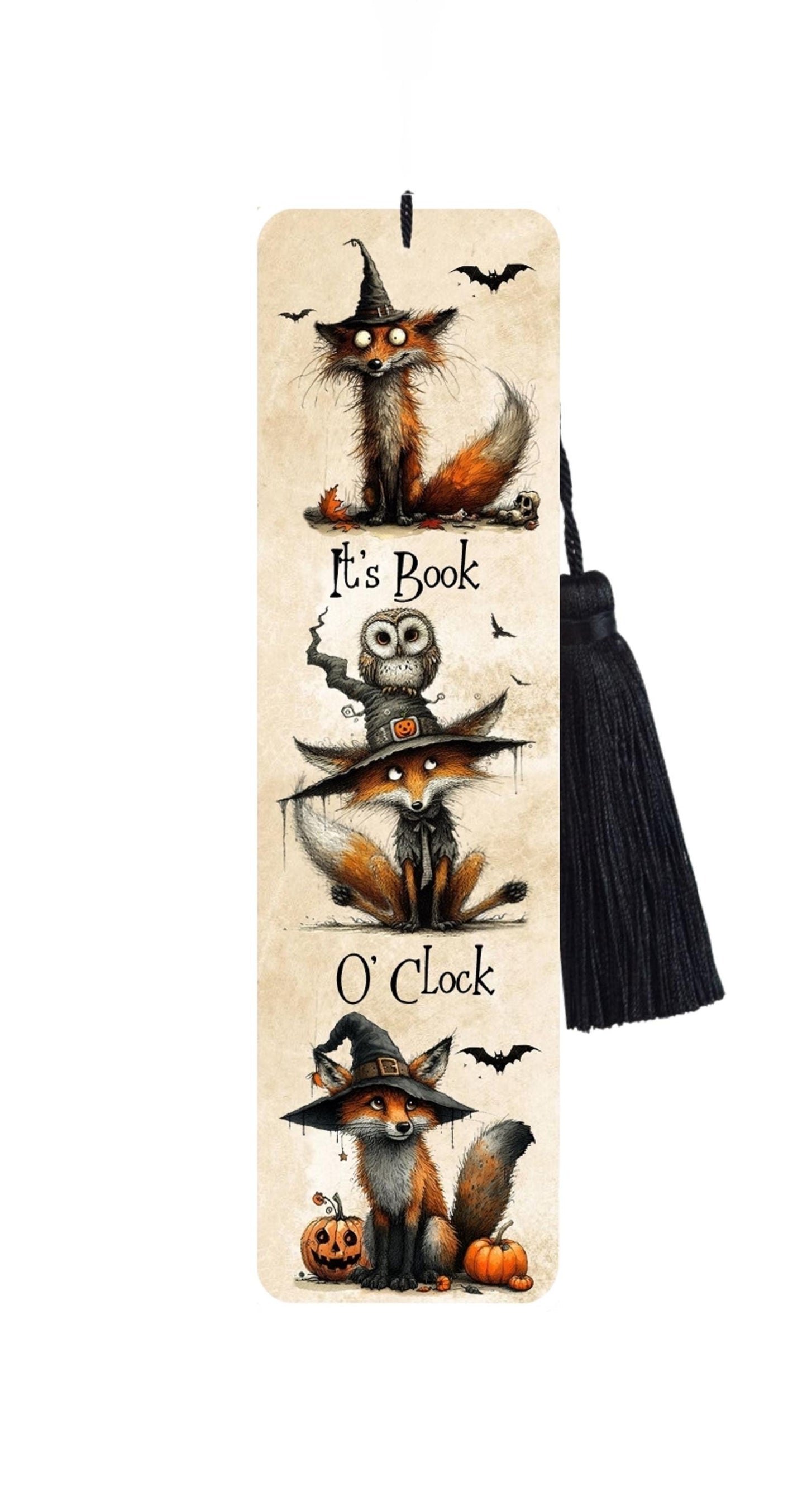 Large Metal Bookmark With Tassel - Fox & Owl Bookmark - It's Book O Clock