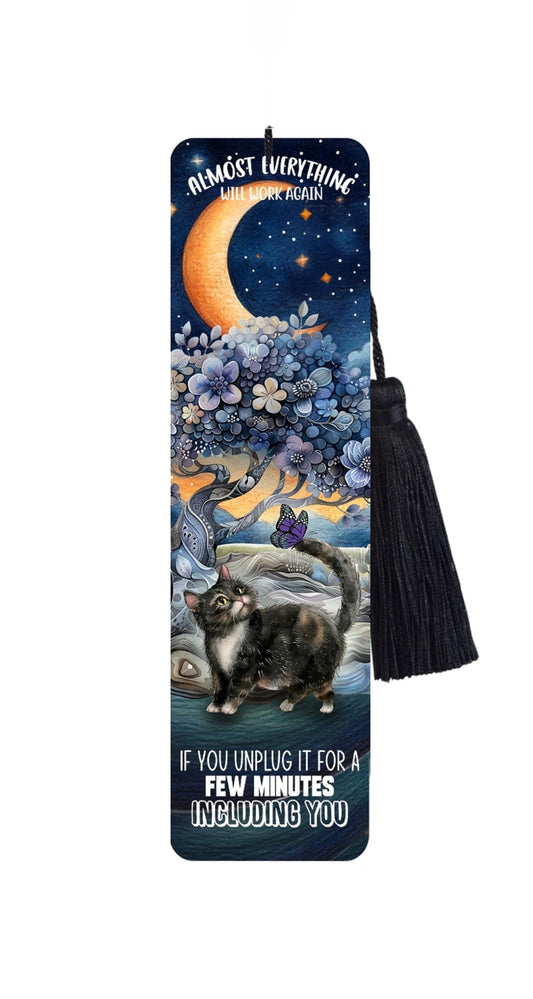 Cat Bookmark With Tassel: Motivational Quote Metal Bookmark