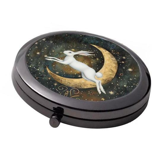 Leaping Hare & Moon Compact Mirror - Smoke Black Double Mirror