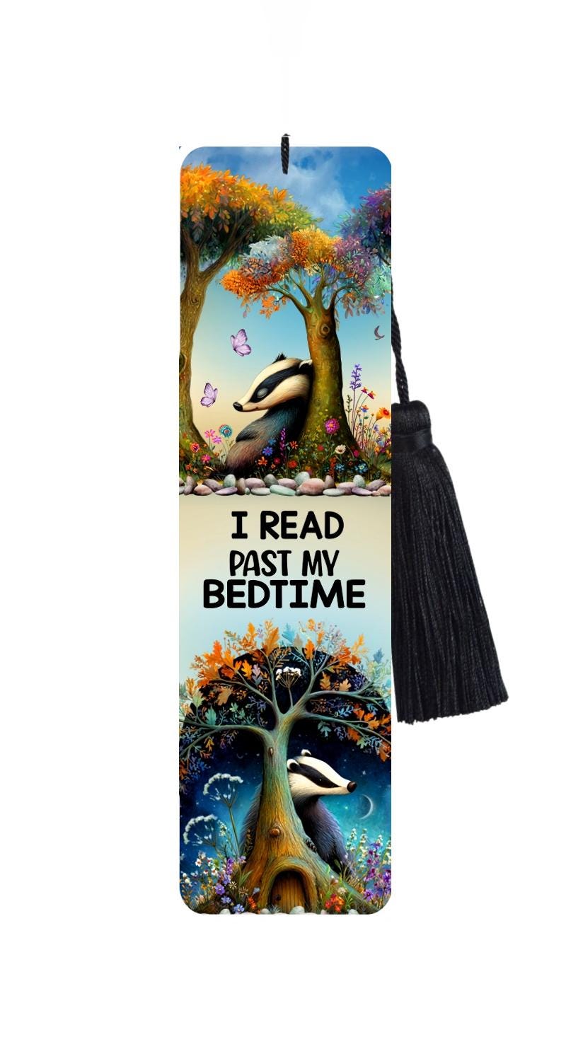 Badger Metal Bookmark with Tassel: Funny Reader Gift - Read Past My Bedtime