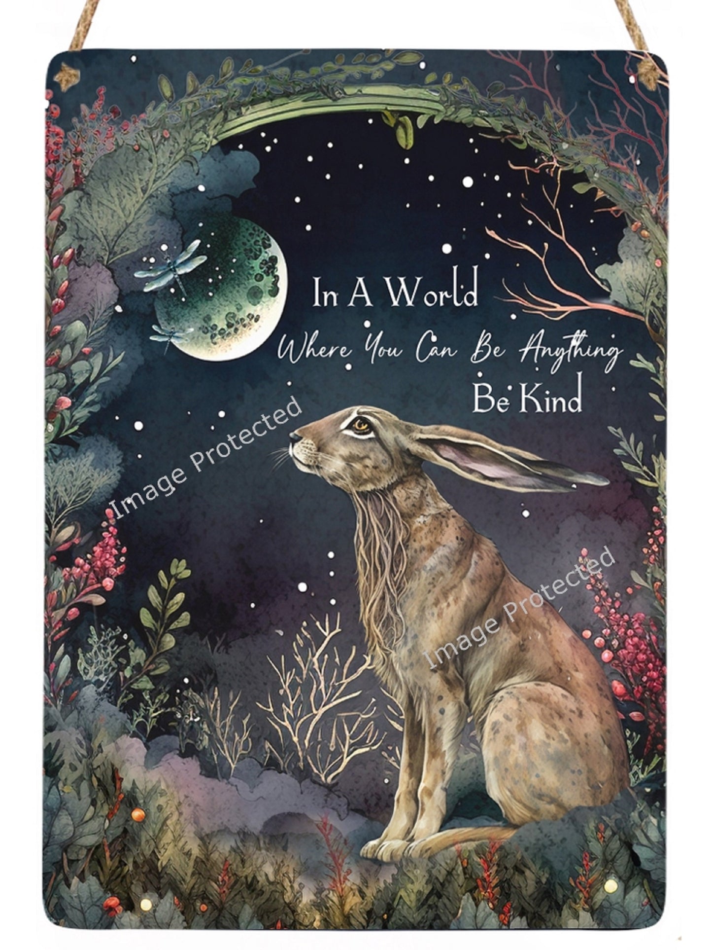 Hanging Metal Sign - Mystic Hare - Motivational Quote, Be Kind