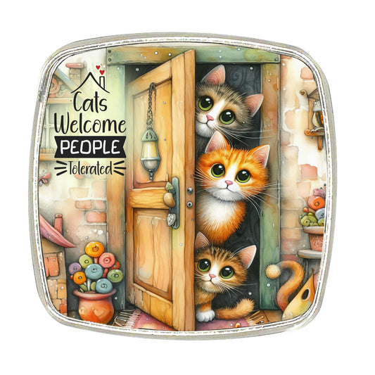 Chrome Cat Magnet: Peeking Cats Design - 6cm