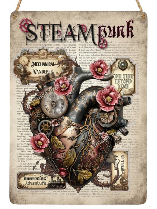 Hanging Metal Sign -  Steampunk Heart - Anatomical Steampunk