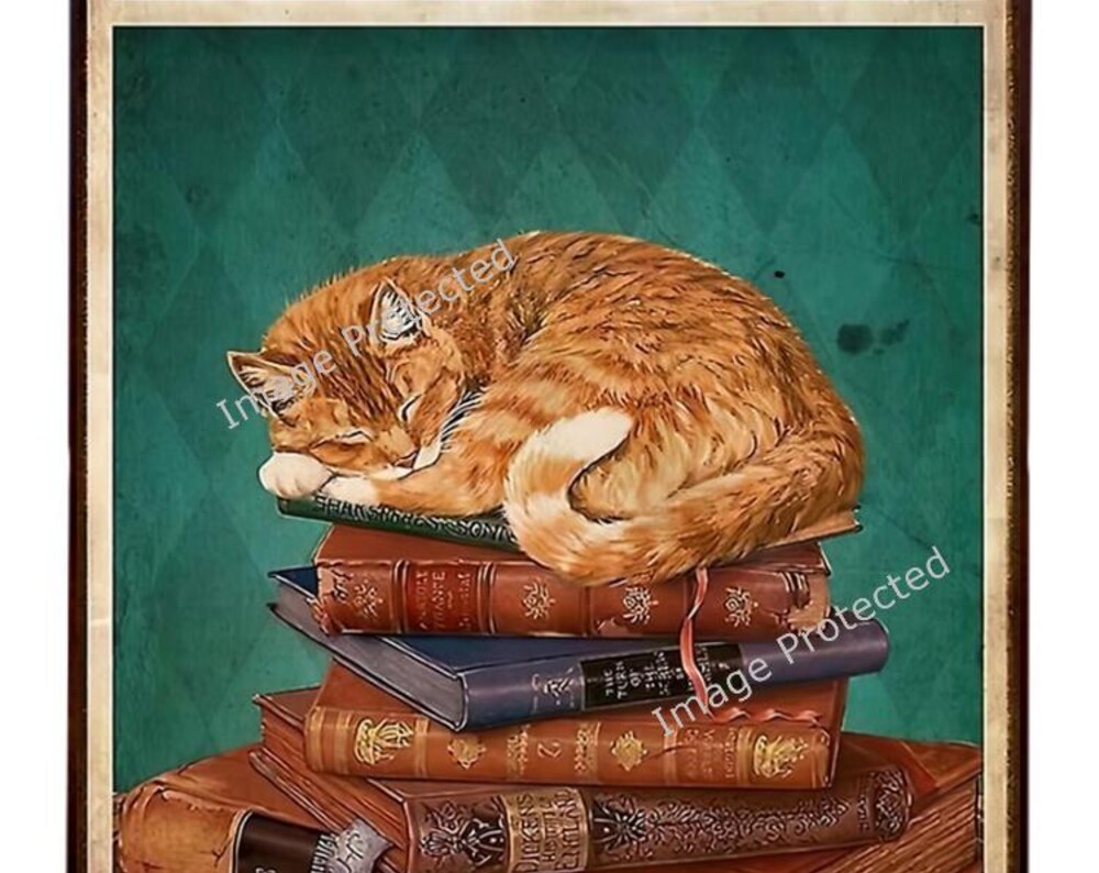 Funny Hanging Metal Cat Sign: Time Spent With Cats & Books Is Never Wasted