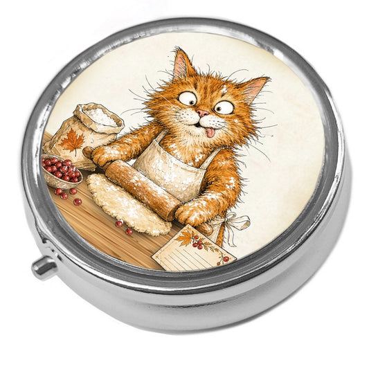 Quirky Kitchen Cat - Round  Pill / Trinket Box