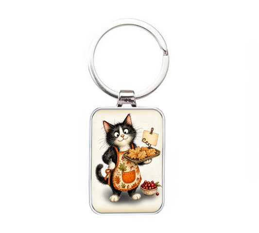 Silver Metal Cat Keyring - Quirky Kitchen Cat