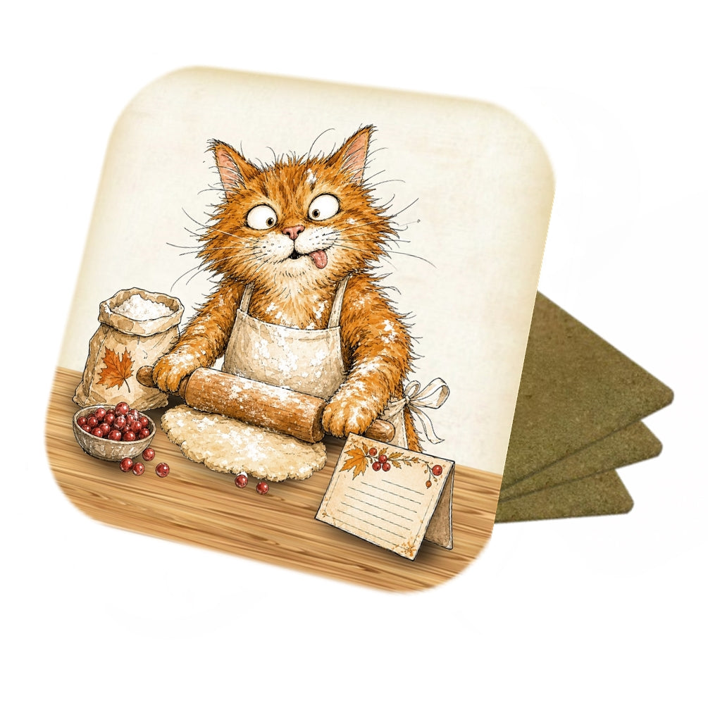 Set Of 4 - Quirky Cat Kitchen - Cork Backed Coasters